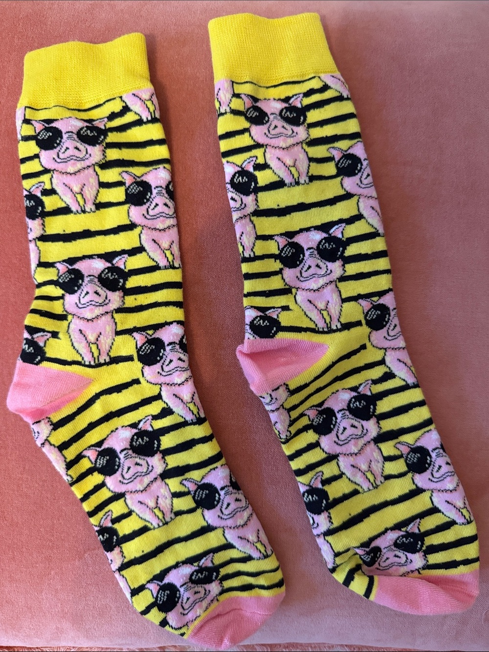 Yellow & Pink Pig Pattern Socks